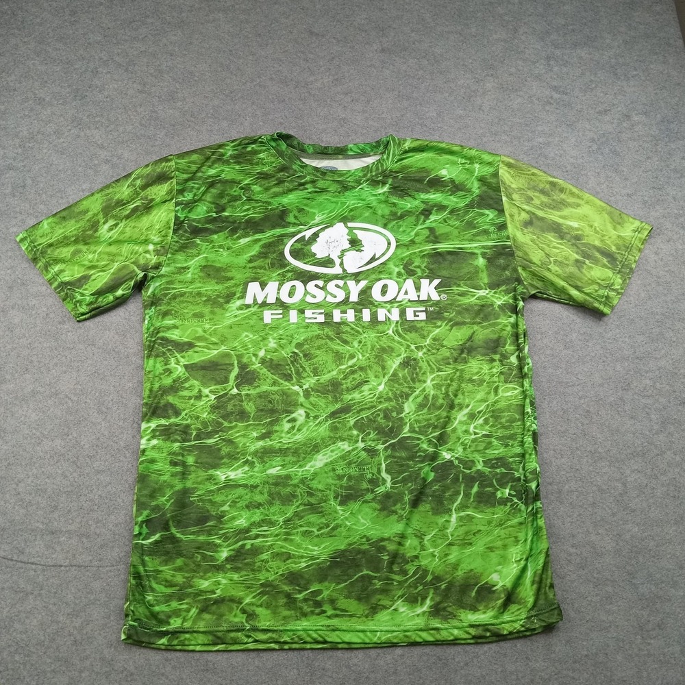 Mossy Oak Fishing Shirt Mens XL Green Camo Short Sleeve Performance Fishing Top